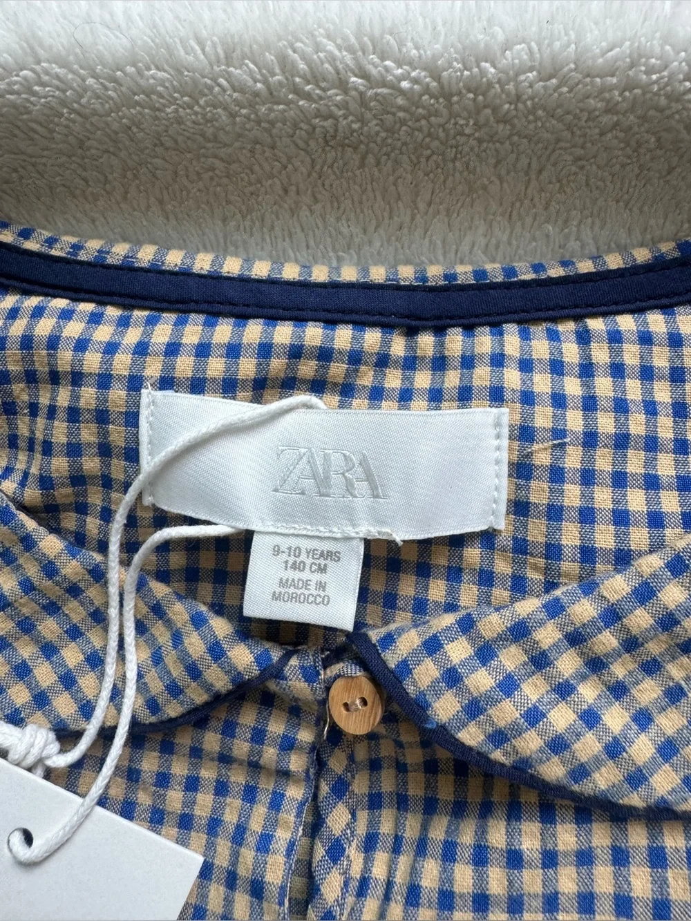 ZARA Girls Gingham Peter Pan Collar Blouse Size 9-10Y 140 NWT Blue Beige Top